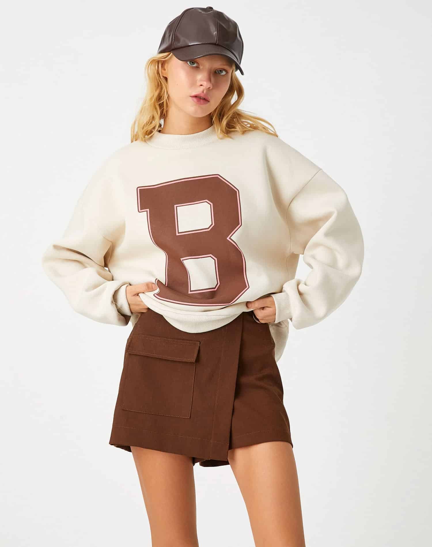 Printed College Sweatshirt Crew Neck Long Sleeve Fleece Inside